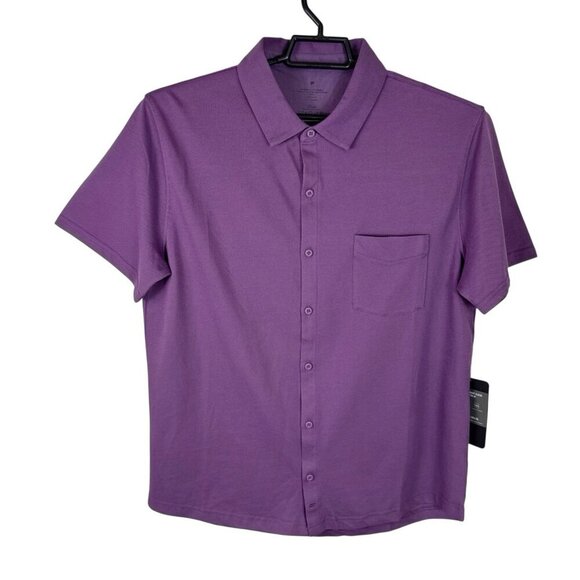 Fabletics Men's L The Dash Short Sleeve Button Up Shirt Purple Knit NWT - Picture 2 of 15